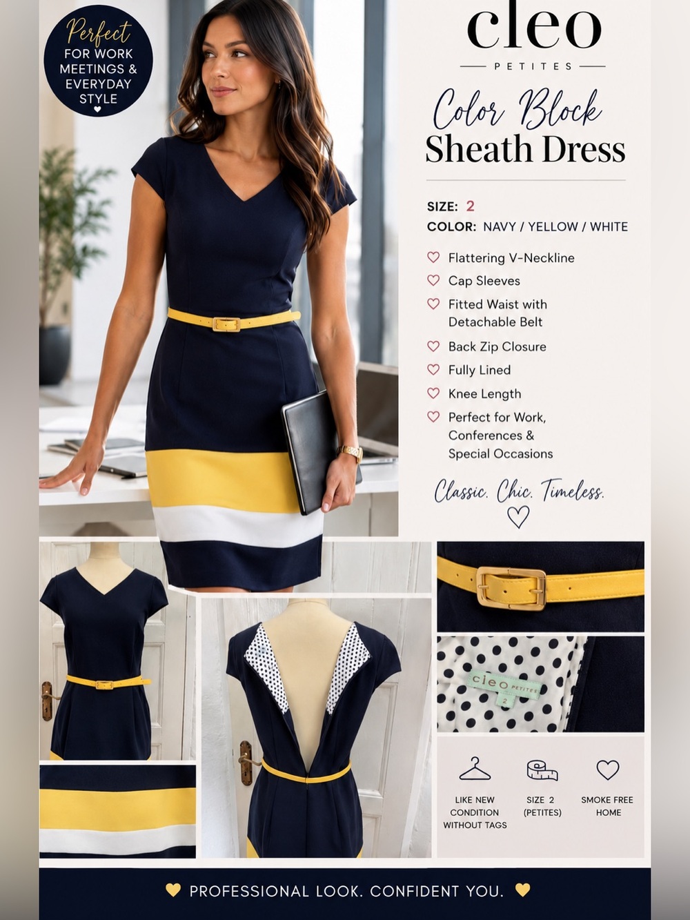 💛 Cleo | Color Block Sheath Dress w Belt | Summer | Size 2